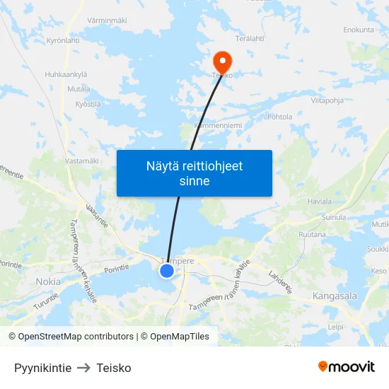 Pyynikintie to Teisko map