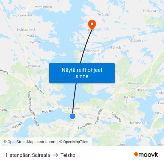 Hatanpään Sairaala to Teisko map