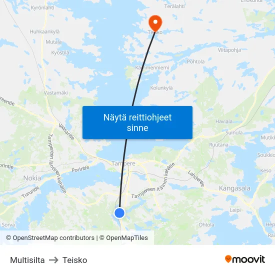 Multisilta to Teisko map