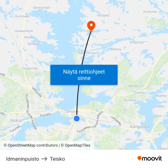 Idmaninpuisto to Teisko map