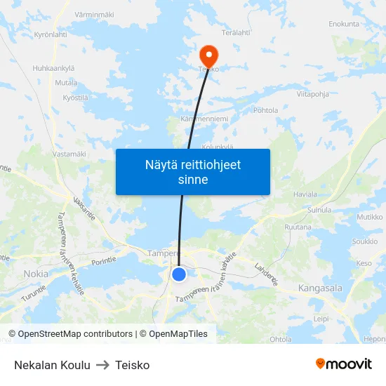 Nekalan Koulu to Teisko map
