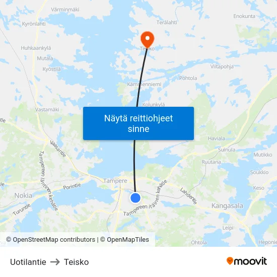 Uotilantie to Teisko map