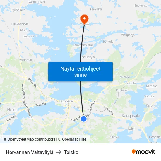 Hervannan Valtaväylä to Teisko map