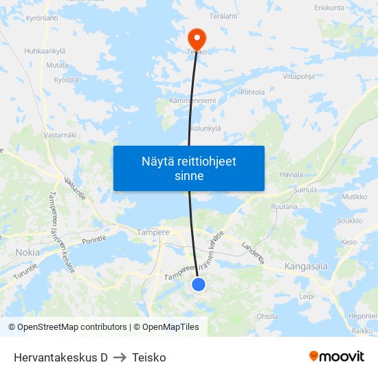 Hervantakeskus D to Teisko map