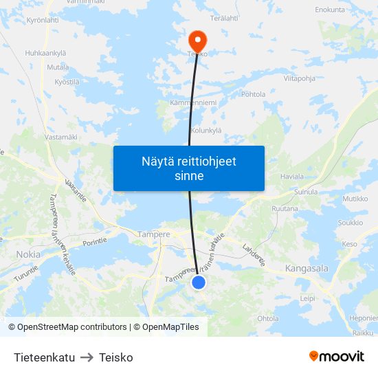 Tieteenkatu to Teisko map