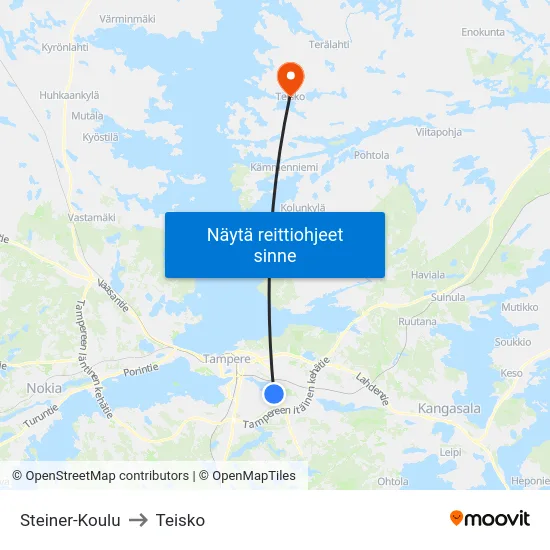 Steiner-Koulu to Teisko map