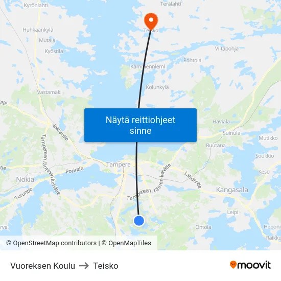 Vuoreksen Koulu to Teisko map