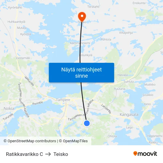 Ratikkavarikko C to Teisko map