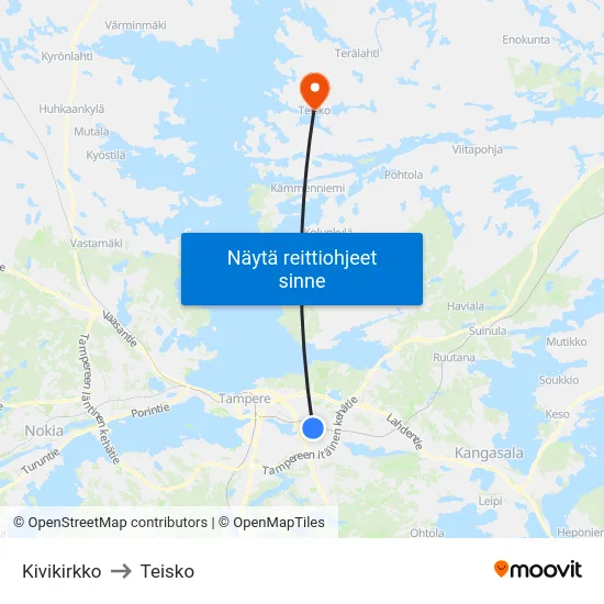 Kivikirkko to Teisko map