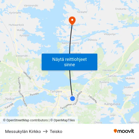 Messukylän Kirkko to Teisko map