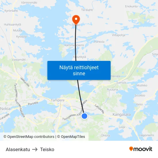 Alasenkatu to Teisko map