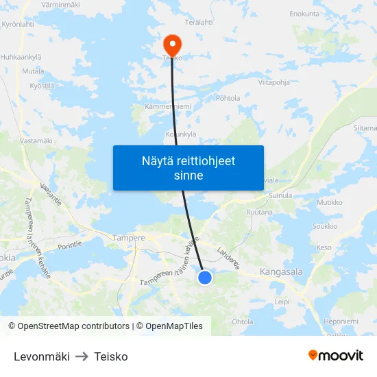Levonmäki to Teisko map
