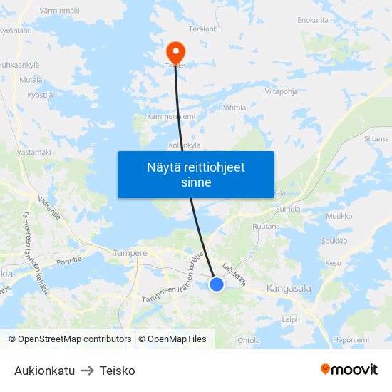 Aukionkatu to Teisko map