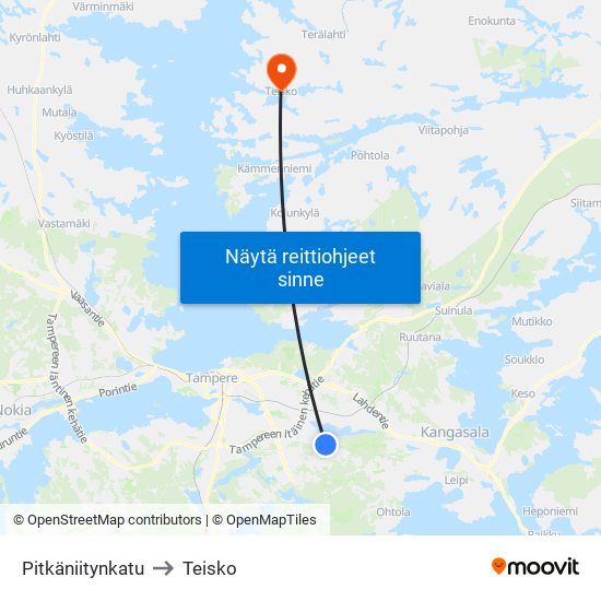 Pitkäniitty to Teisko map