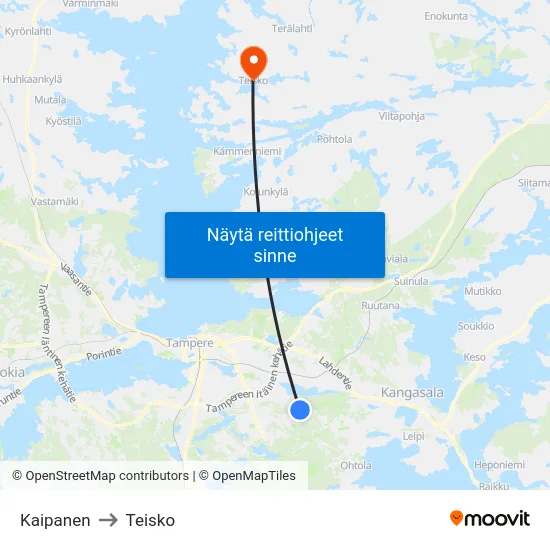 Kaipanen to Teisko map