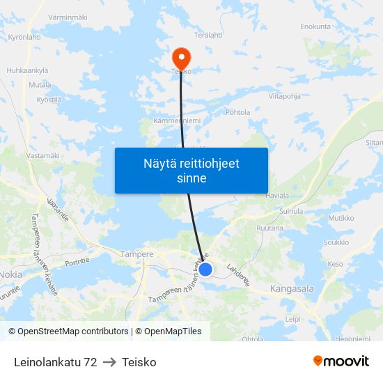 Leinolankatu 72 to Teisko map