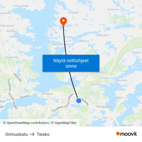 Orimuskatu to Teisko map