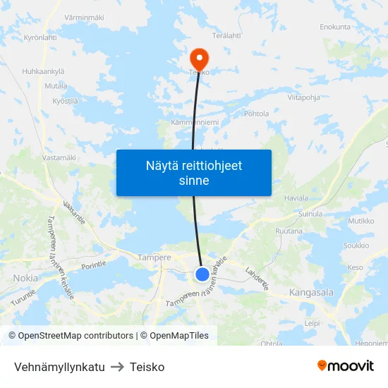 Vehnämyllynkatu to Teisko map