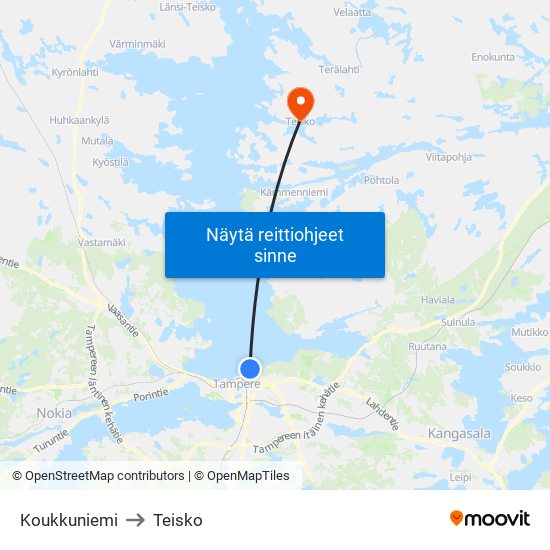 Koukkuniemi to Teisko map