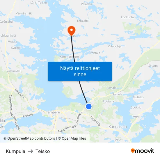 Kumpula to Teisko map