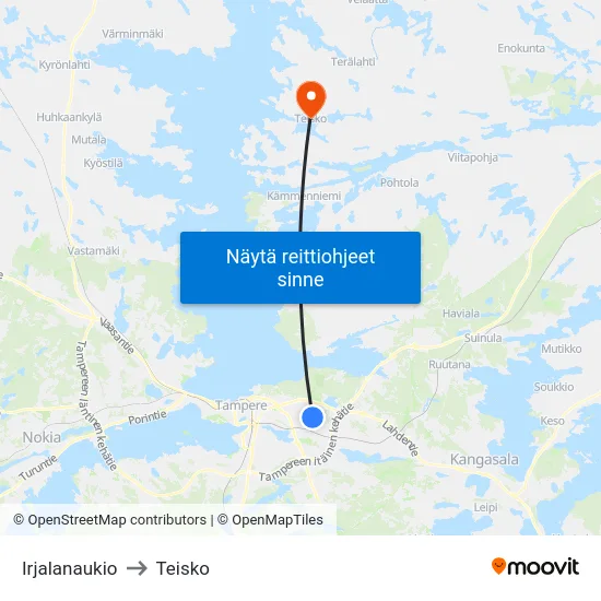 Irjalanaukio to Teisko map