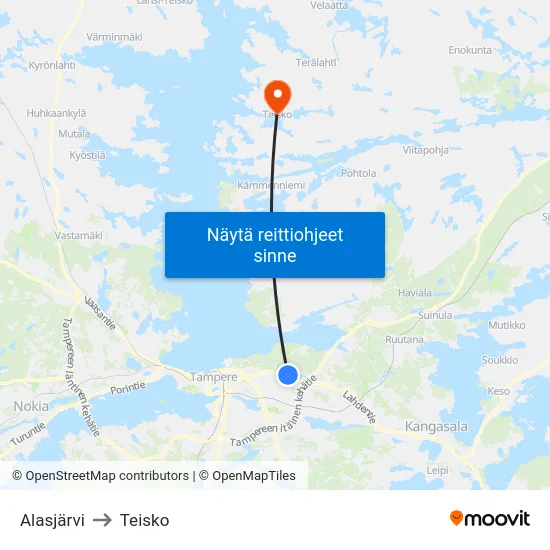 Alasjärvi to Teisko map