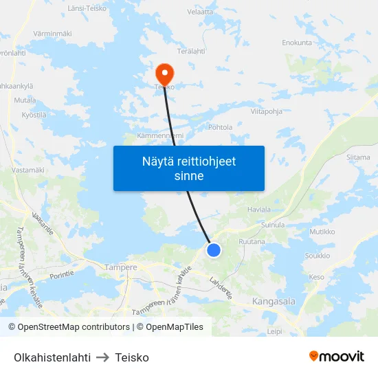 Olkahistenlahti to Teisko map
