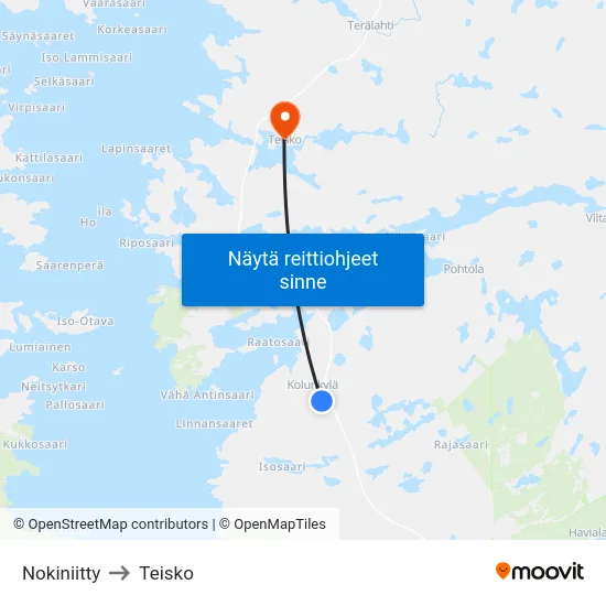 Nokiniitty to Teisko map