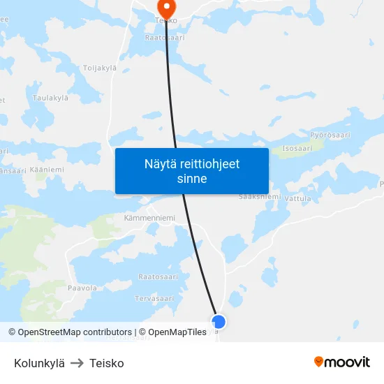 Kolunkylä to Teisko map