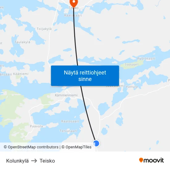 Kolunkylä to Teisko map