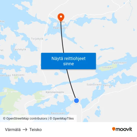 Värmälä to Teisko map