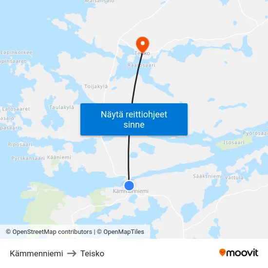 Kämmenniemi to Teisko map