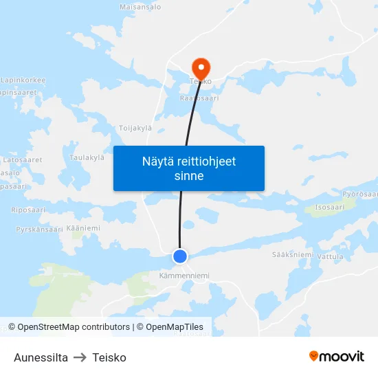 Aunessilta to Teisko map