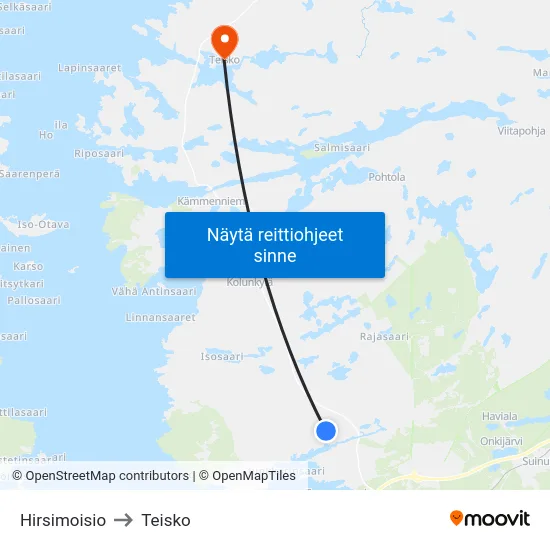 Hirsimoisio to Teisko map