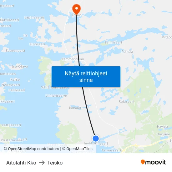 Aitolahti Kko to Teisko map