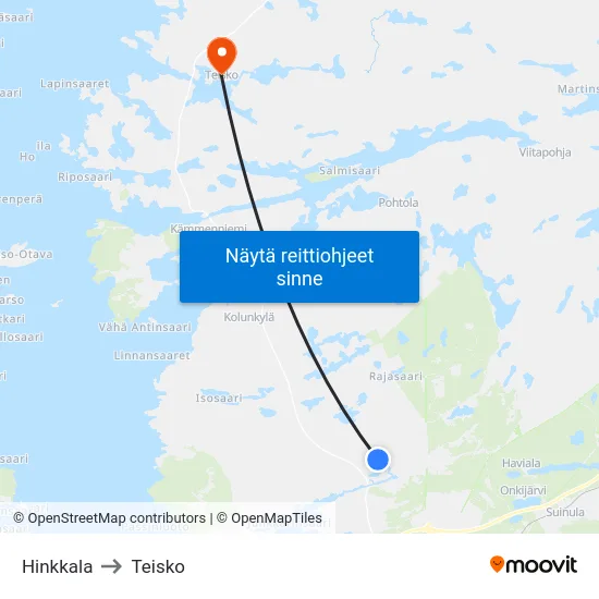 Hinkkala to Teisko map