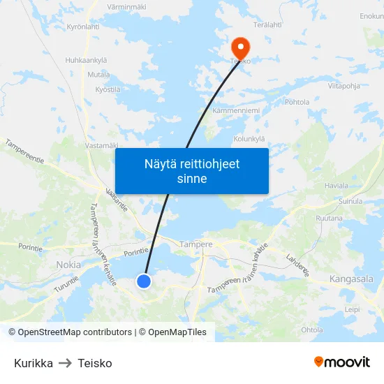 Kurikka to Teisko map
