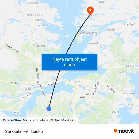 Sorkkala to Teisko map
