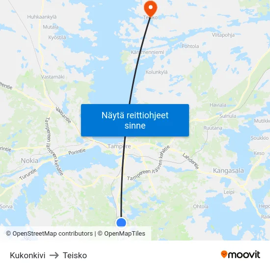 Kukonkivi to Teisko map