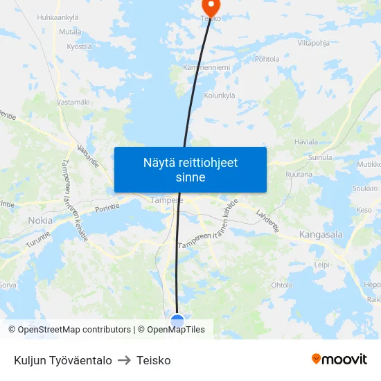 Kuljun Työväentalo to Teisko map