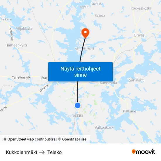 Kukkolanmäki to Teisko map