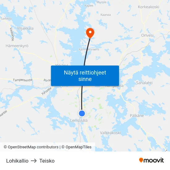 Lohikallio to Teisko map
