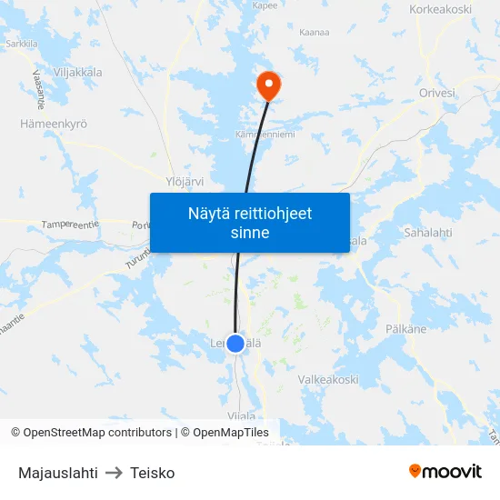 Majauslahti to Teisko map