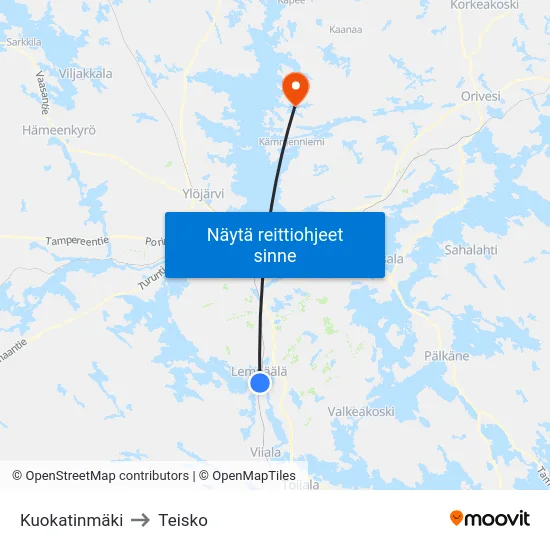 Kuokatinmäki to Teisko map