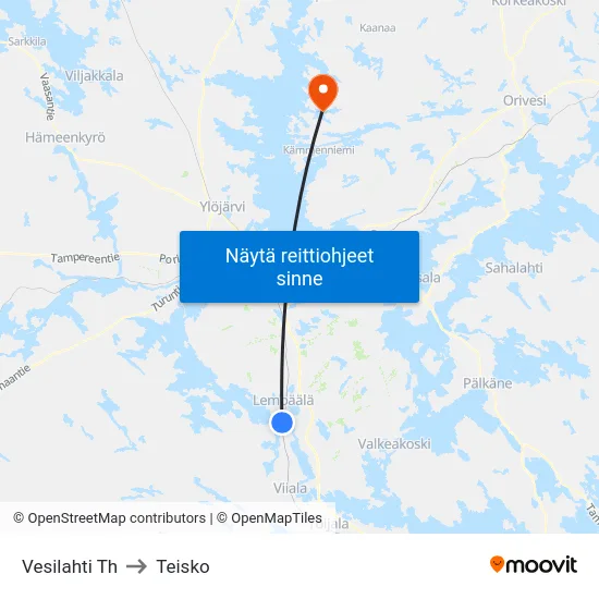 Vesilahti Th to Teisko map