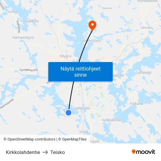 Kirkkolahdentie to Teisko map