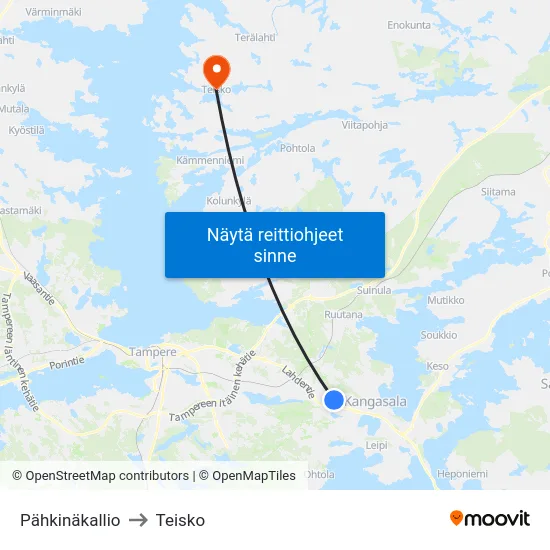 Pähkinäkallio to Teisko map
