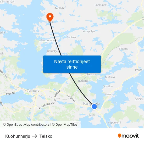 Kuohunharju to Teisko map