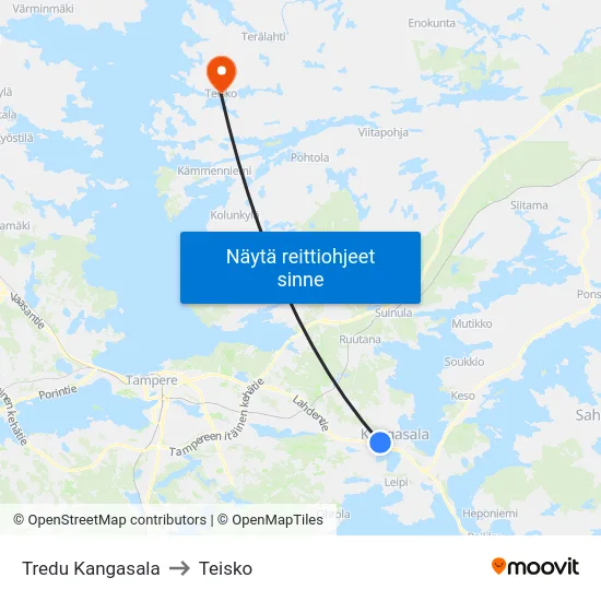 Tredu Kangasala to Teisko map