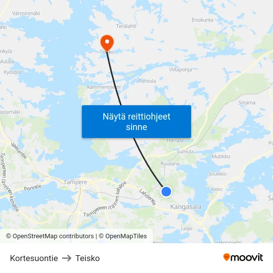 Kortesuontie to Teisko map
